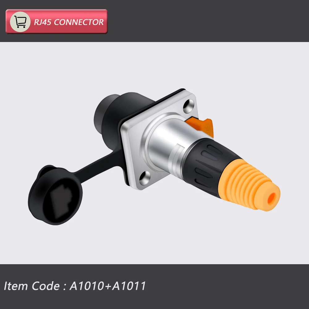 10 stks/5 sets 8p8c RJ45 Waterdichte Connector, Oranje & Zwart, Paneelmontage + Draad Connector, RJ45 Ethernet/Netwerk Connector, IP65 Niveau