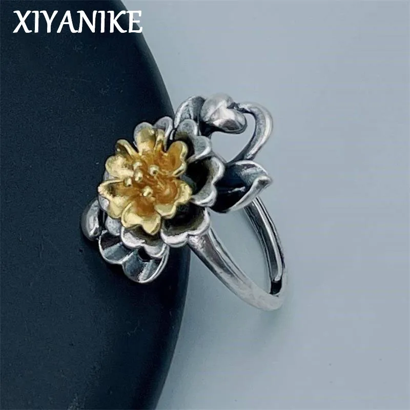 

XIYANIKE Vintage Thai Silver Flower Adjustable Finger Rings For Women Lady Fashion New Jewelry Gift Party кольца