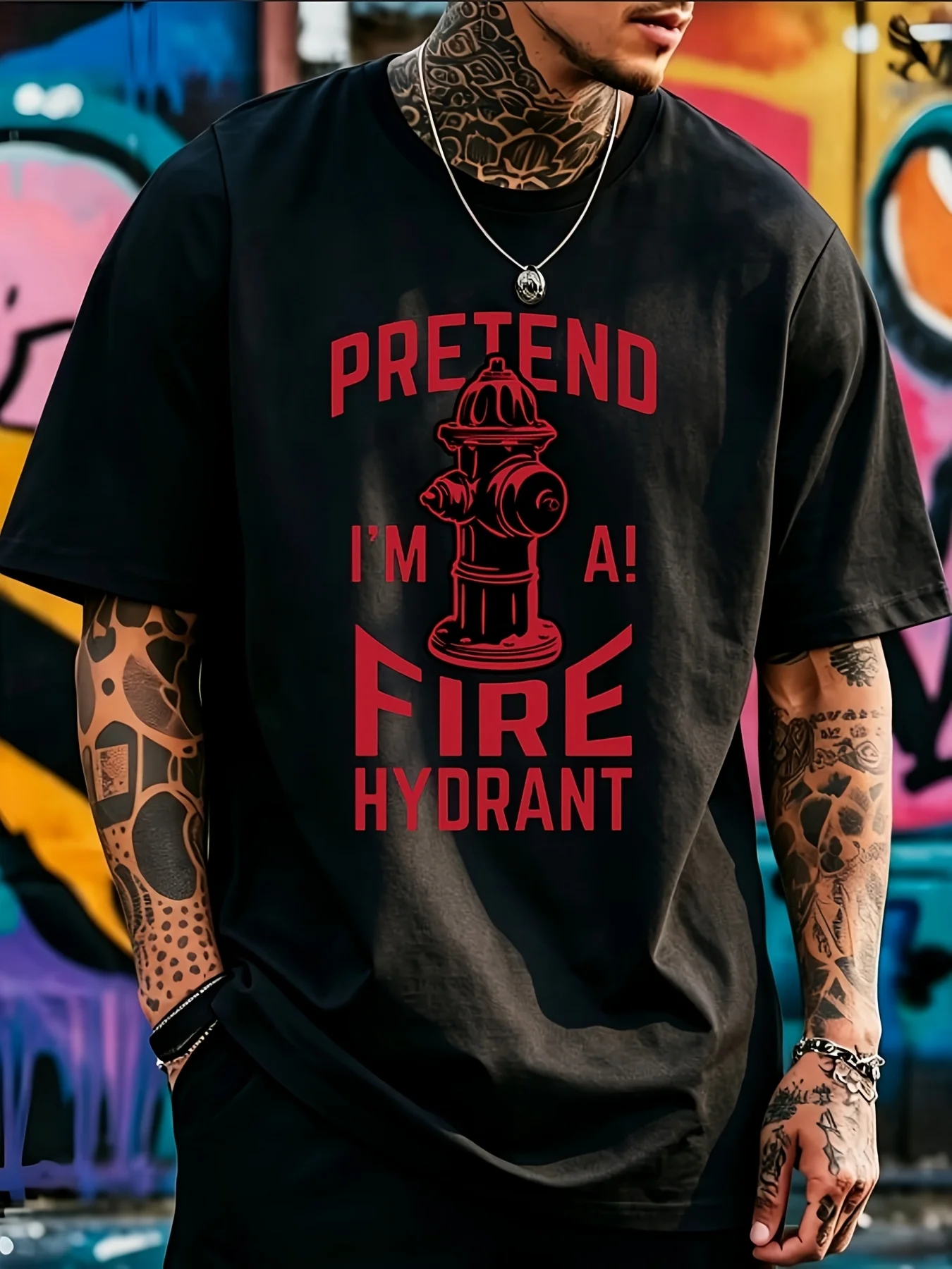 Men's Themed Printed Loose Short-Sleeve T-Shirt, Retro Casual Gift for Husband and Dad, Dad, I'M a Firefighter Water Tank Graphic T-Shirt