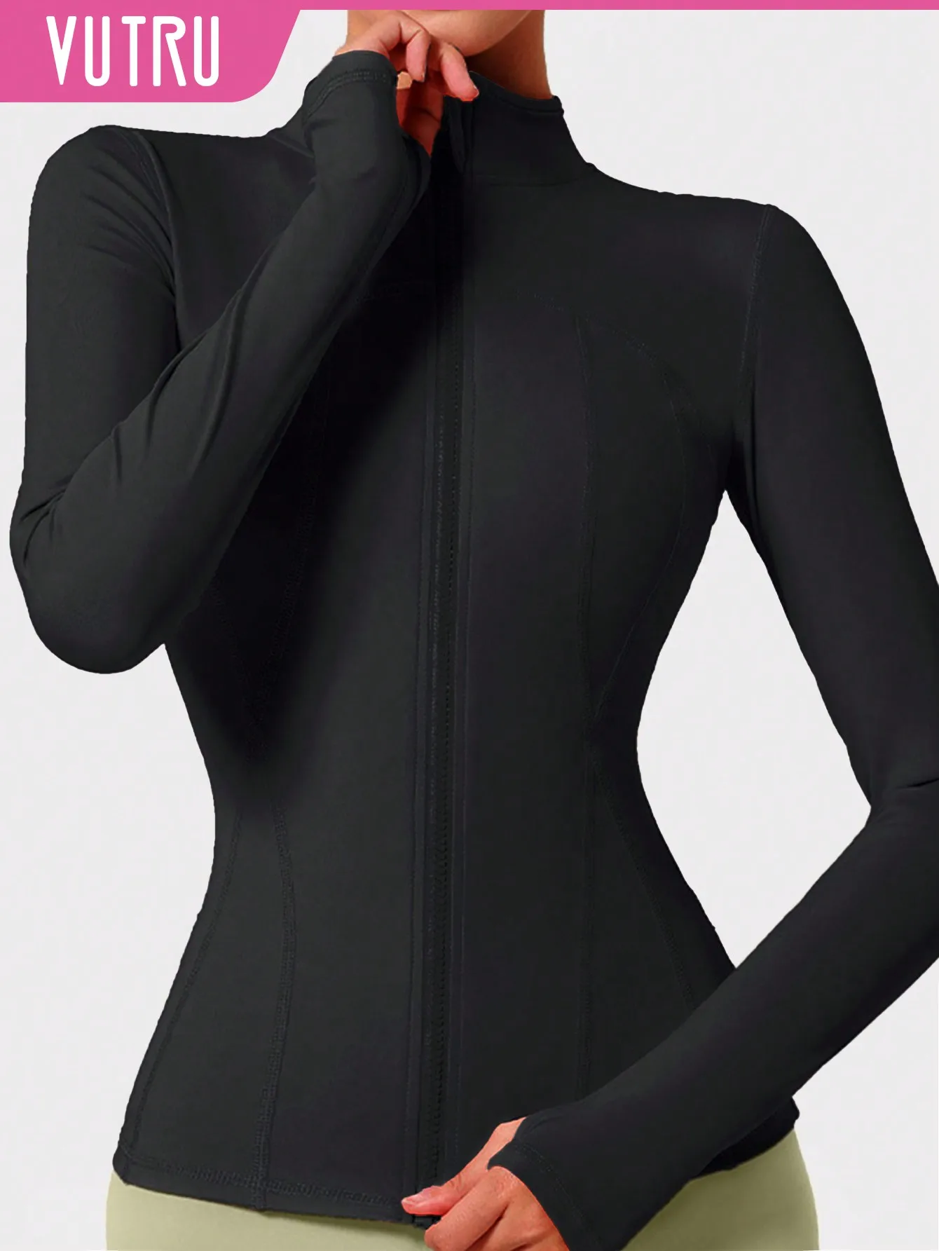 

Women's Slim Fit Long Sleeve Zip-Up Sport Jacket for Running Yoga Gym Black