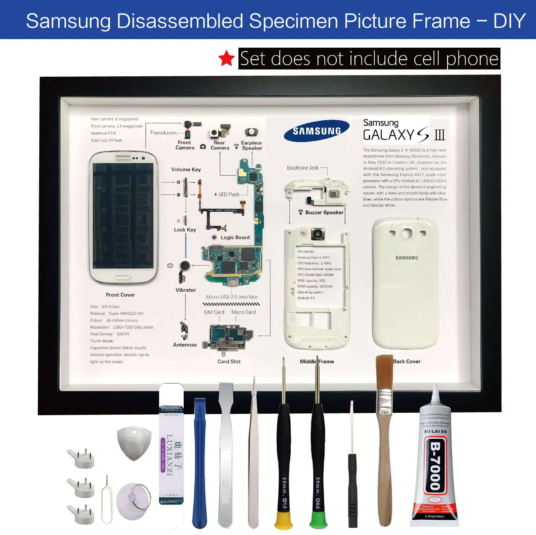 Samsung mobile phone disassembly framing art specimen photo frame DIY set, electronic parts decomposition display painting