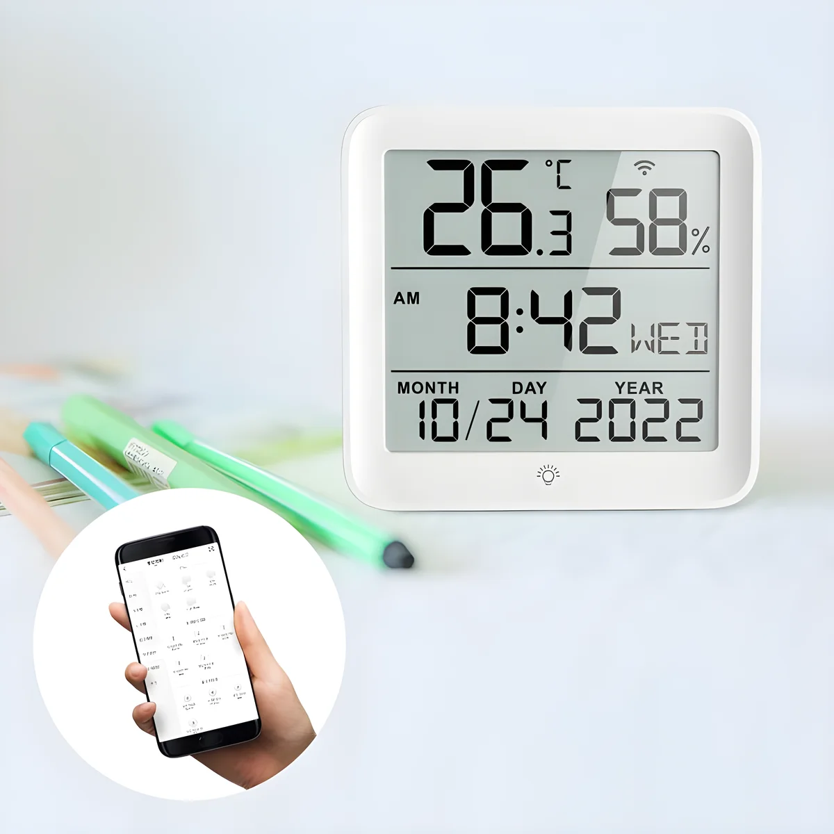 

Tuya Smart Home WiFi Temperature Humidity Sensor Smart Life Indoor Thermometer 24 Hours Clock Sensors for Alexa Google Voice