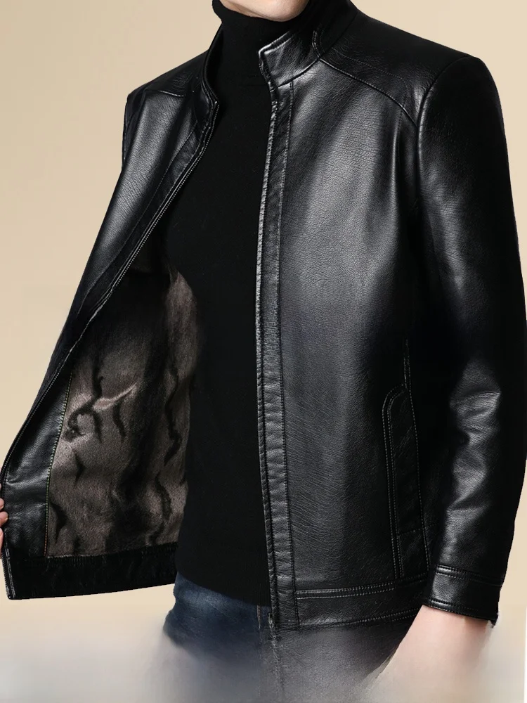 

Haining Autumn Winter Thiened Fce Genuine eepskin Leather Jaet Men's Mid-aged Dad Sle Coat Warm Faion Urban Busi...