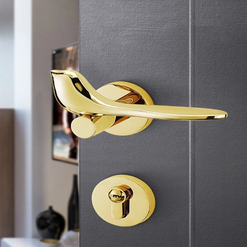 Golden Minimalist Bird Mute Door Lock Bedroom Wooden Door Locks Indoor Room Door Handle with Lock Body Cylinder 3 Keys Split