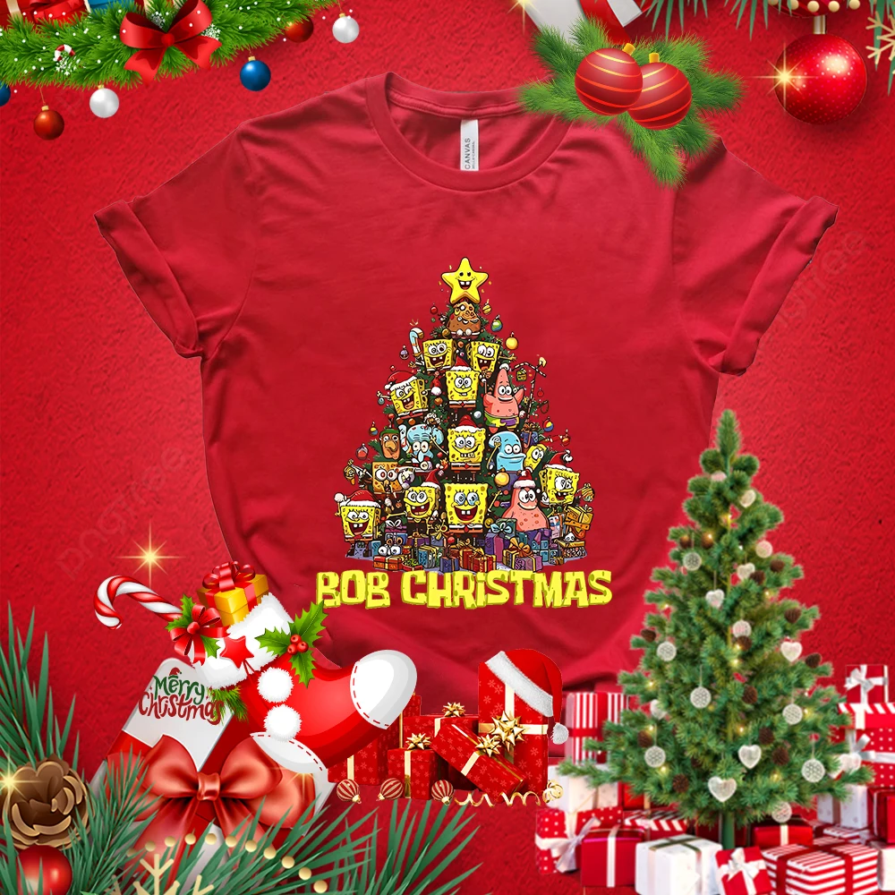 MINISO Spongebob Christmas women's cotton T-shirt loose short-sleeved casual top holiday gift