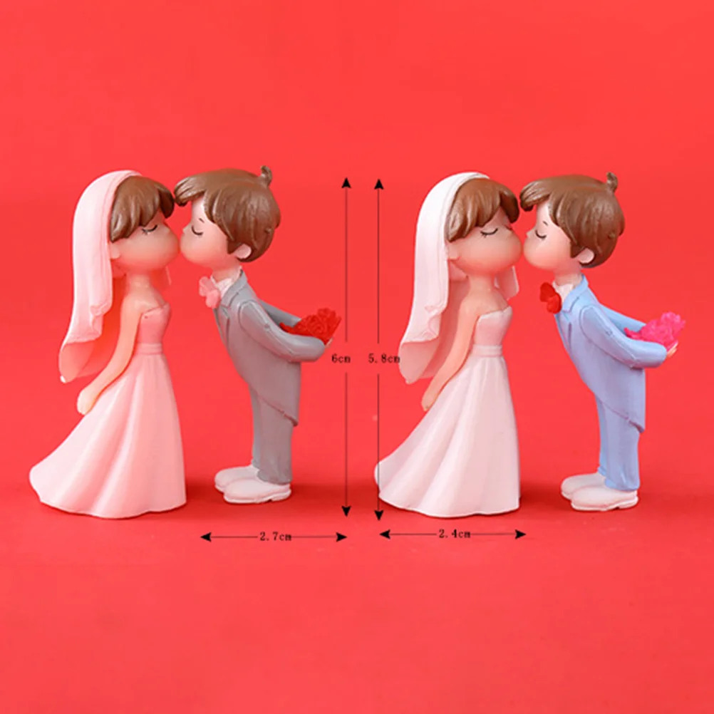 2 Pairs Micro Landscape Couple Statue Decor Wedding Adorn Bride Groom Statues Plastic Figurines Valentines Day Figures Lovers