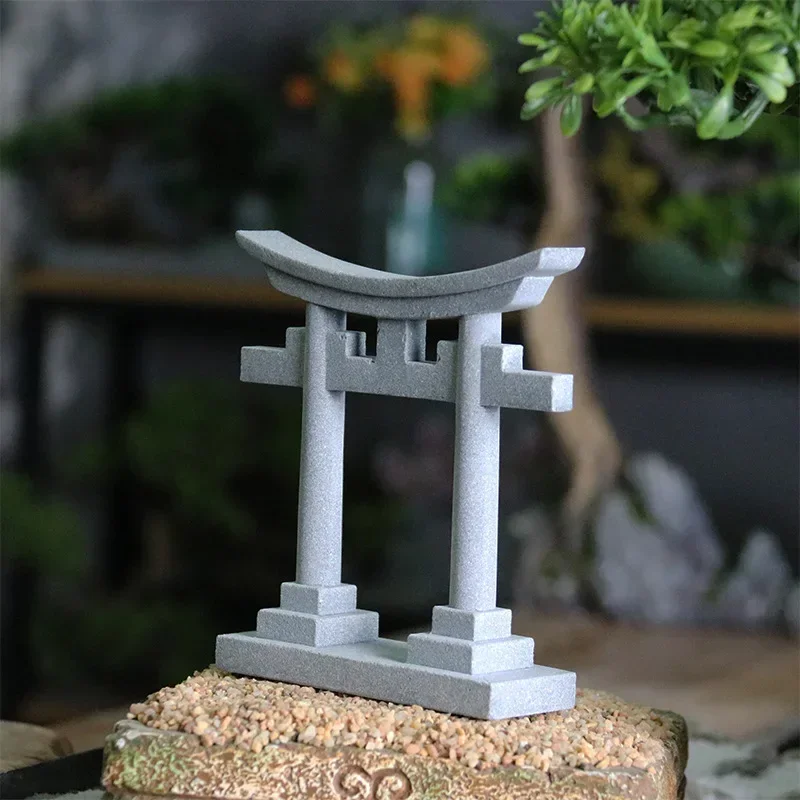 1pc Aquarium Decor Japanese Torii Gate Miniature Ornament Fish Tank Garden Shrine Shinto Landscape Sandstone Micro Decoration