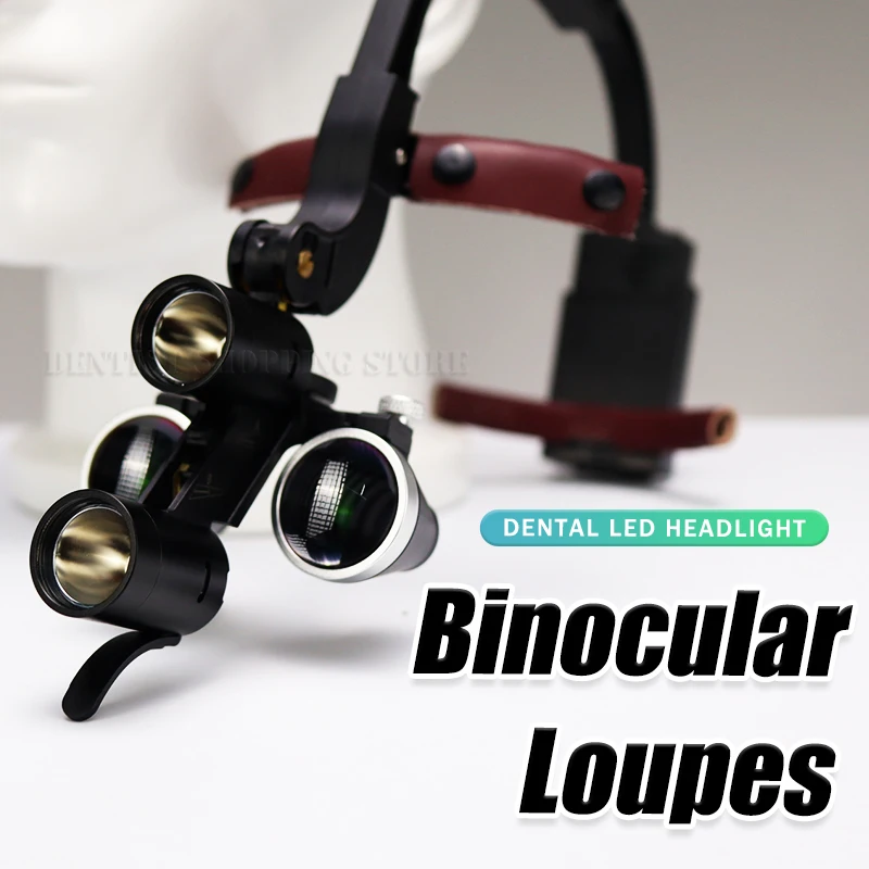 

Dental Binocular Magnifying Glass Double Headlamp 1.5X2.5X3.5X ENT Loupe Lightweight Head Frame With Anti-blue Light Device