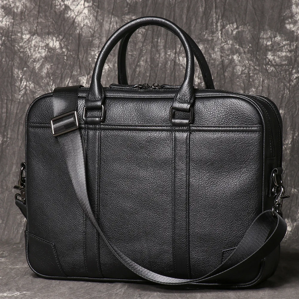 Genuine Cow Leather Men's Business Briefcase Laptop Bag Large Capacity Shoulder Crossbody File Bag