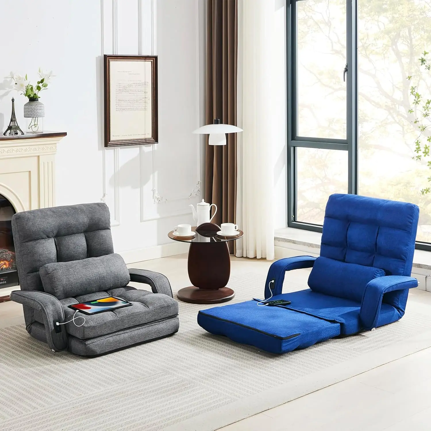 Folding Sofa Bed Convertible Sleeper Chair with USB 5-Position Adjustable Back Support Small Comfy Couch for Living Room