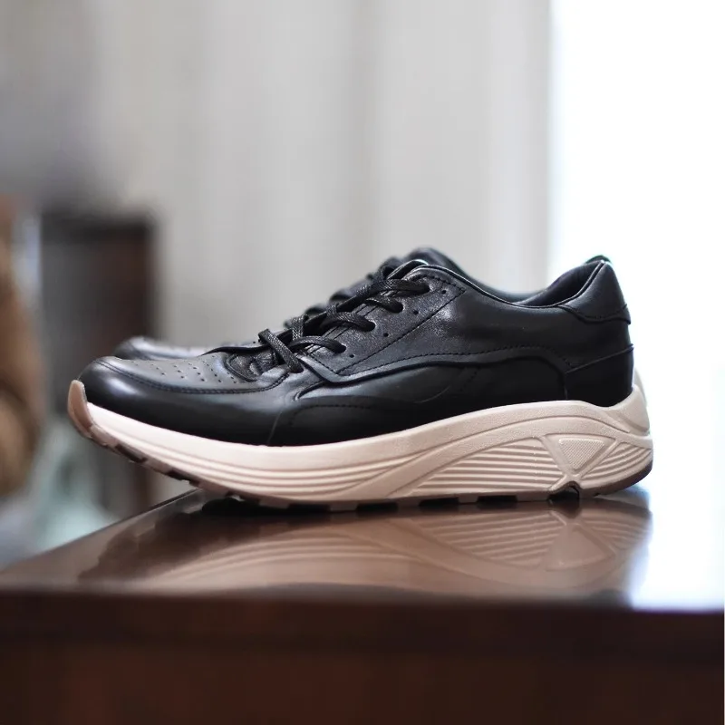 Spring Autumn Comfortable Sports Casual Shoes Men Genuine Leather Thick Sole Outdoor Hiking Lace Up Sneakers Male Wear-resistant