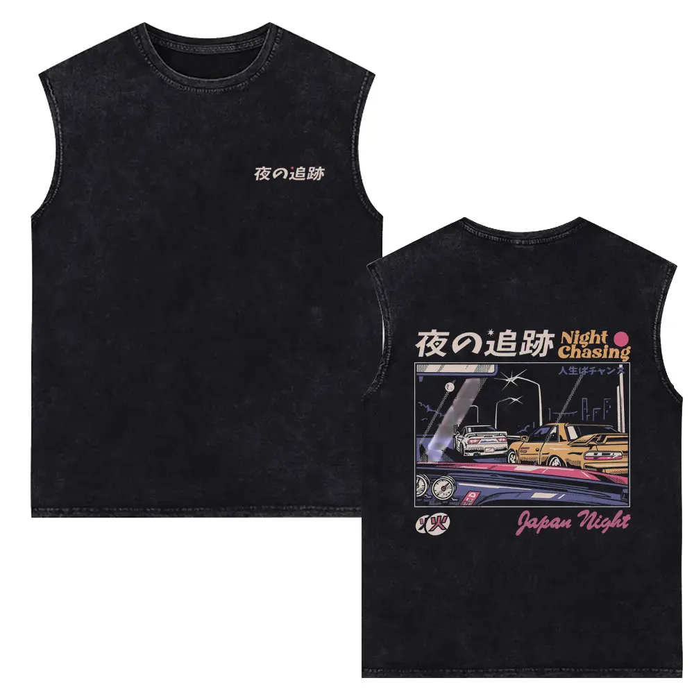 Anime Initial D Takumi Fujiwara Drift AE86 Night Chasing Vintage Washed Tank Tops Men's Cartoon Manga Sleeveless Vest T Shirts