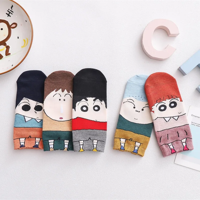 5Pairs/set Crayon Shin-chan Cotton Short Socks Nohara Shiro Creative Men's Women's Breathable and Sweat-absorbent Sports Socks