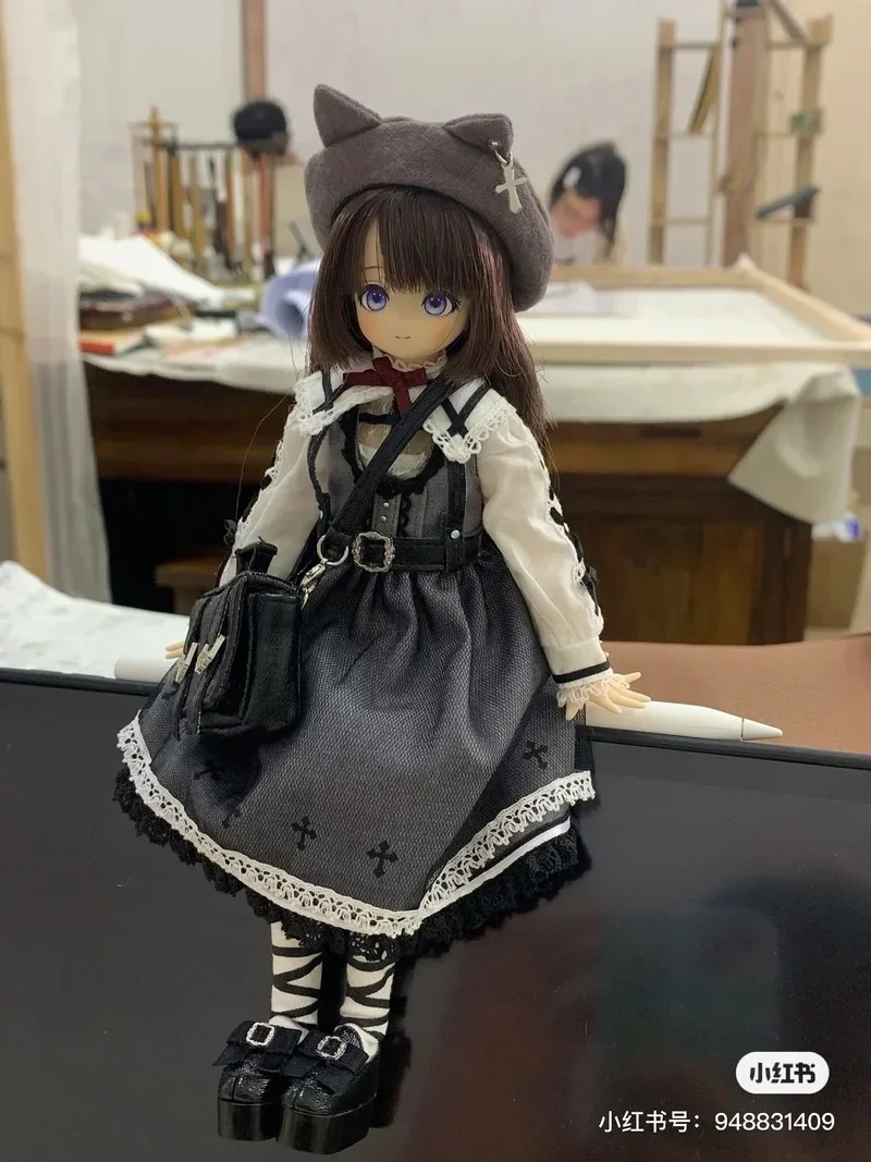 Original 1/6 Bjd Doll Luminous Street Anime Figure Mini Doll Kawaii Black Dress Girls Model Ornament Style Kids Christmas Gifts