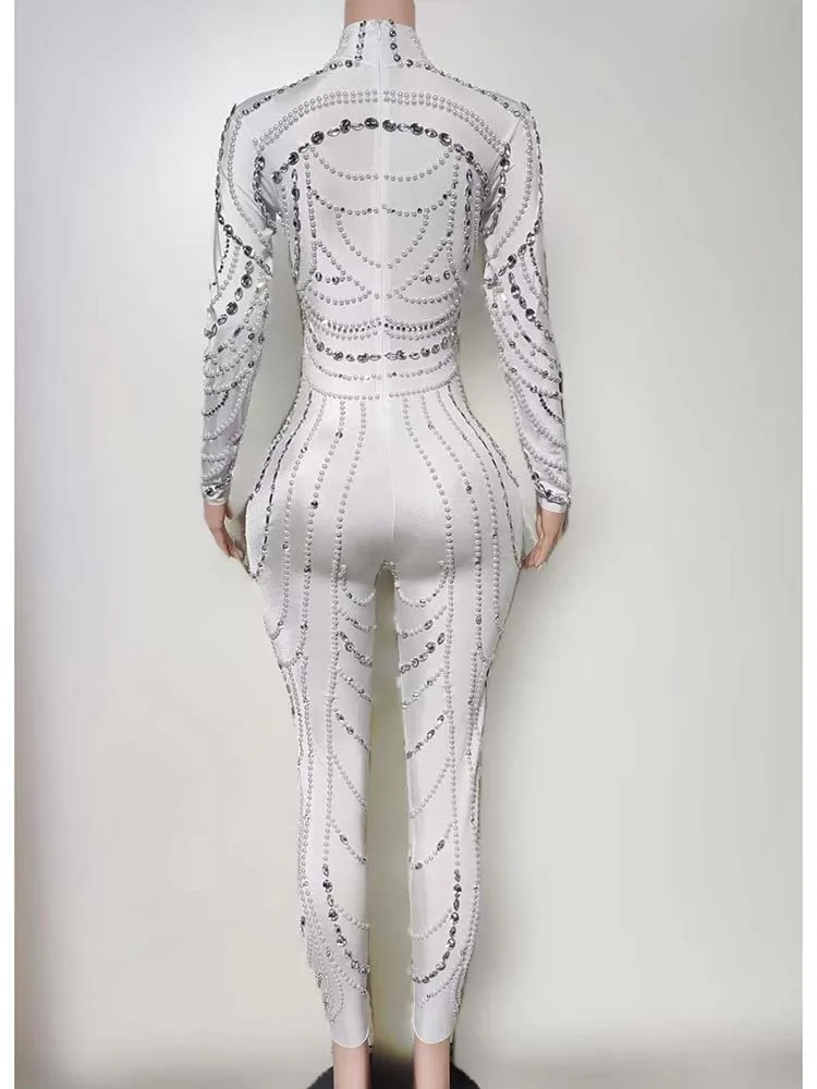 Wysokiej jakości zdobiony elastyczny biały kombinezon 2025 Nowa moda Odzież damska na zamówienie