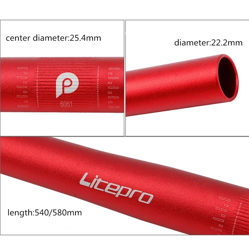 Litepro skládací jízdní kolo nestvůra vodorovný tvarované řídítka bicykl ultralehké přímo ovládat pult 25.4 * 540-580mm řídítka