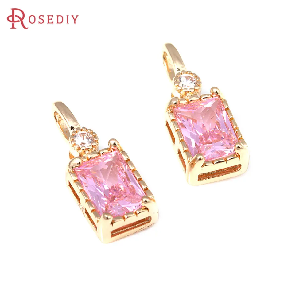 6PCS 18K Gold Color Brass Zircon Glass Large Hole Rectangle Charms Pendants Diy Jewelry Making Necklace Accessories for Women