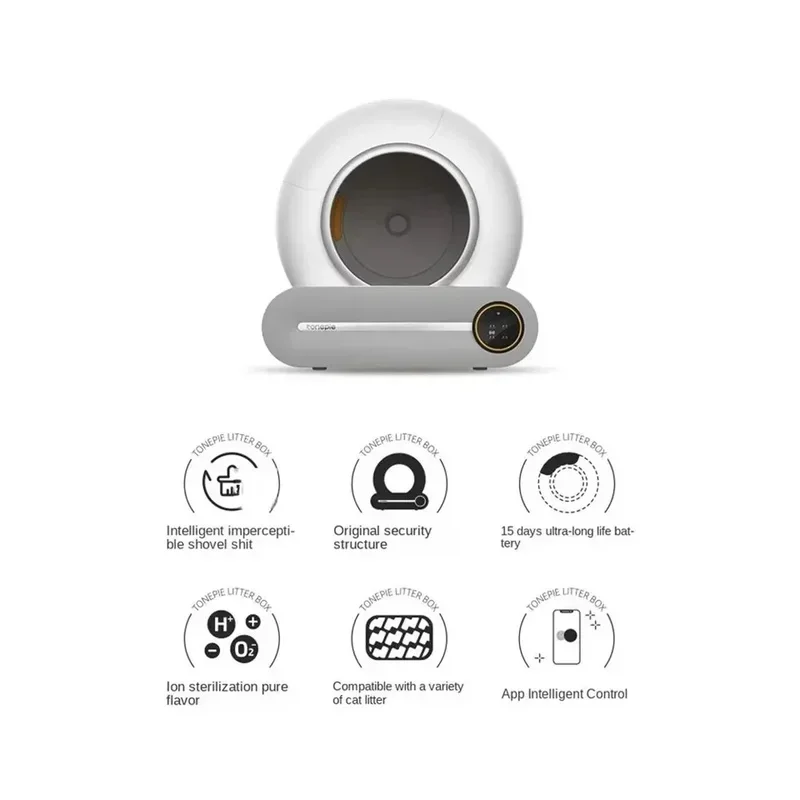 Tonepie Automatic Smart Cat Litter Box Self Cleaning App Control Large Cat Toilet 65L Watermen For Cat English Version Cats