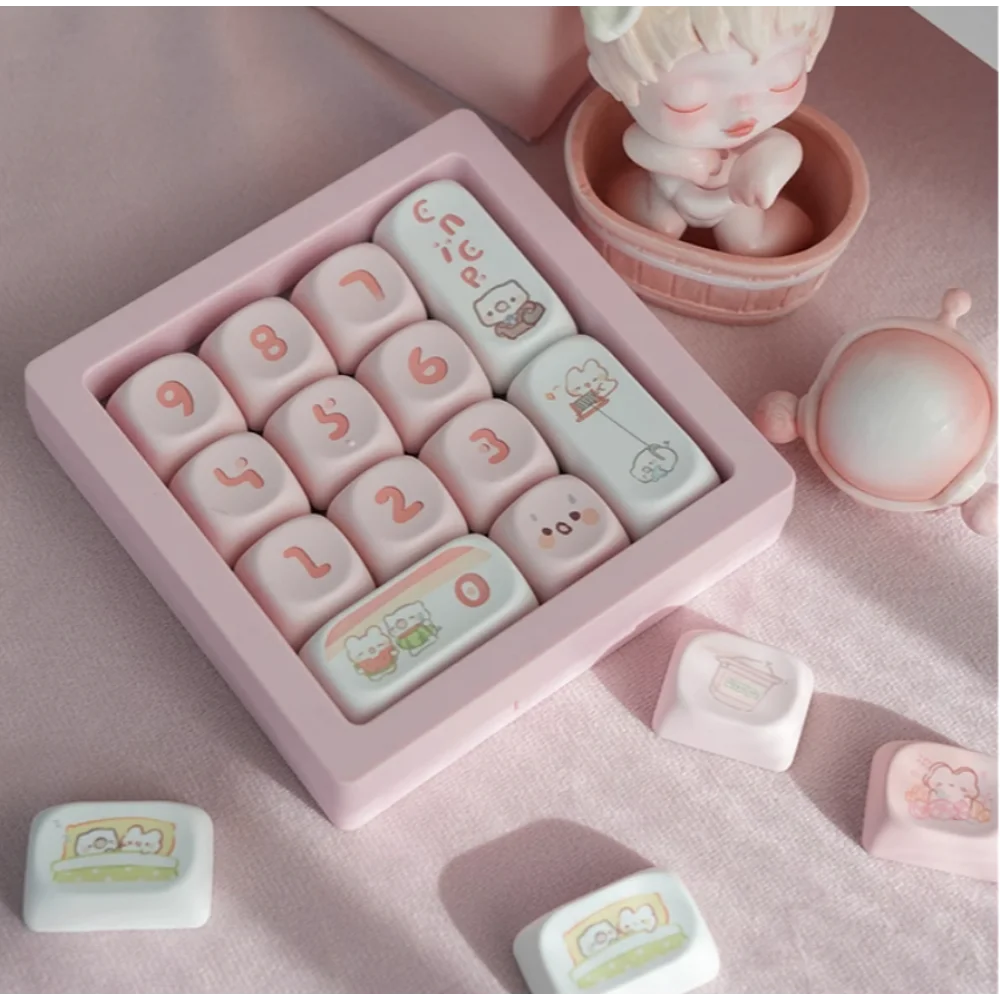 Imagem -04 - Bonito Binário Rosa Moa Keycaps Pbt 145 Chaves Personalizado Personalizado Original Teclado Mecânico mx Switch 60 64 84 98 108