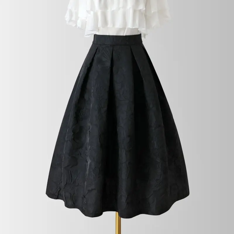 Fashionable Solid Color Long A-Line Y2K Half Skirt  Elegant Holiday A-line Dress Women's Midi Skirt for Casual Wear Summer S321