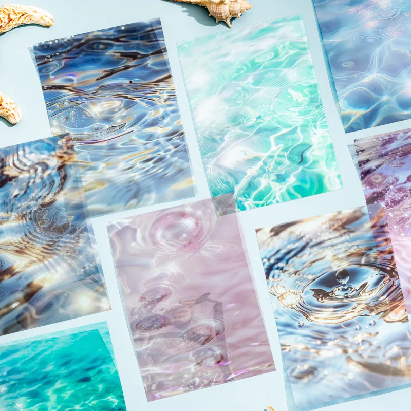 10 PCS/Pack Ocean Vibe Series PET Stickers, Wave & Water Texture Themed Decorative Supplies for Journal Scrapbooking DIY Collage