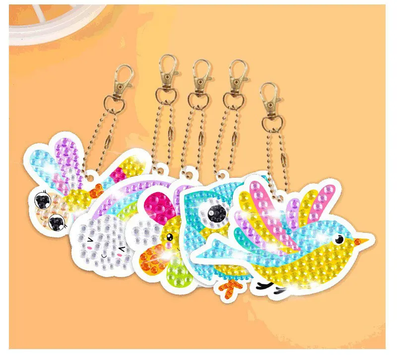 New 15 piece diamond painting handicraft set for children\'s handmade DIY mermaid animal keychain as a gift for children\'s