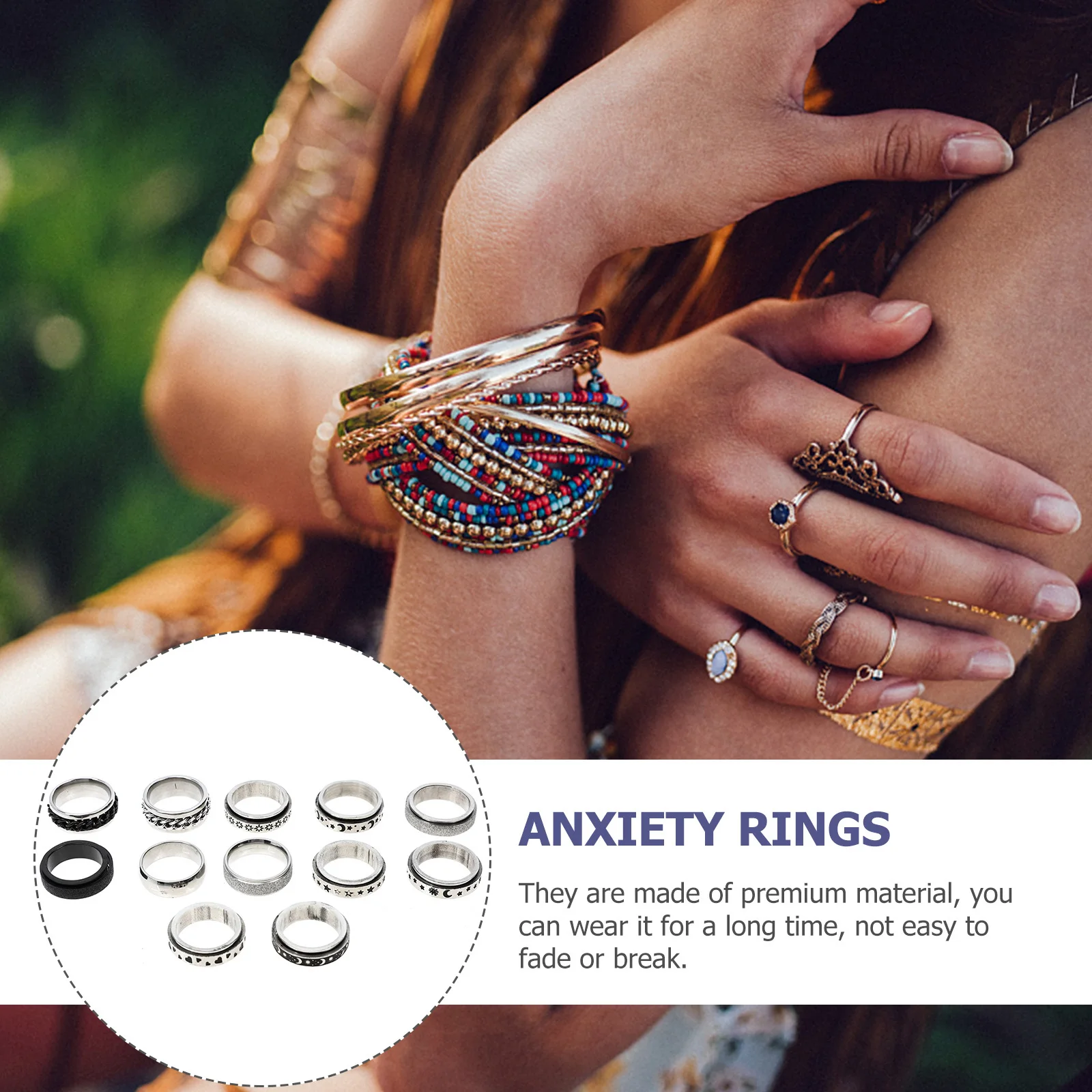 

12Pcs Stainless Steel Rings Stylish Delicate Fashion Taste Attractive Design Men Women Finger Jewelry