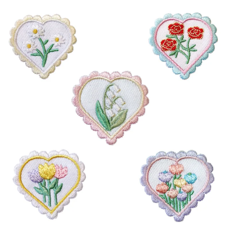 Self Adhesive Embroidered Cute Flower Heart Patches for Girls Backpack Shoes Hats Scrapbooking Decoration DIY Sewing Accessories