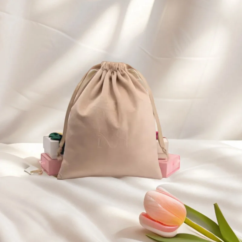 

Beige ins Velvet Gift Bags Earring Ring Stud Bangle Pendant Necklace Packaging Dust Sack CustomLogo Jewelry Pouch
