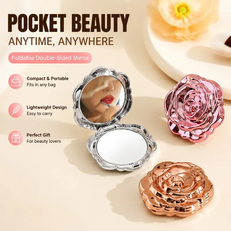 Foldable Double-Sided Makeup Mirror, Portable Compact Mirror for Handbag & Outdoor Travel, Lightweight Gift Mirror