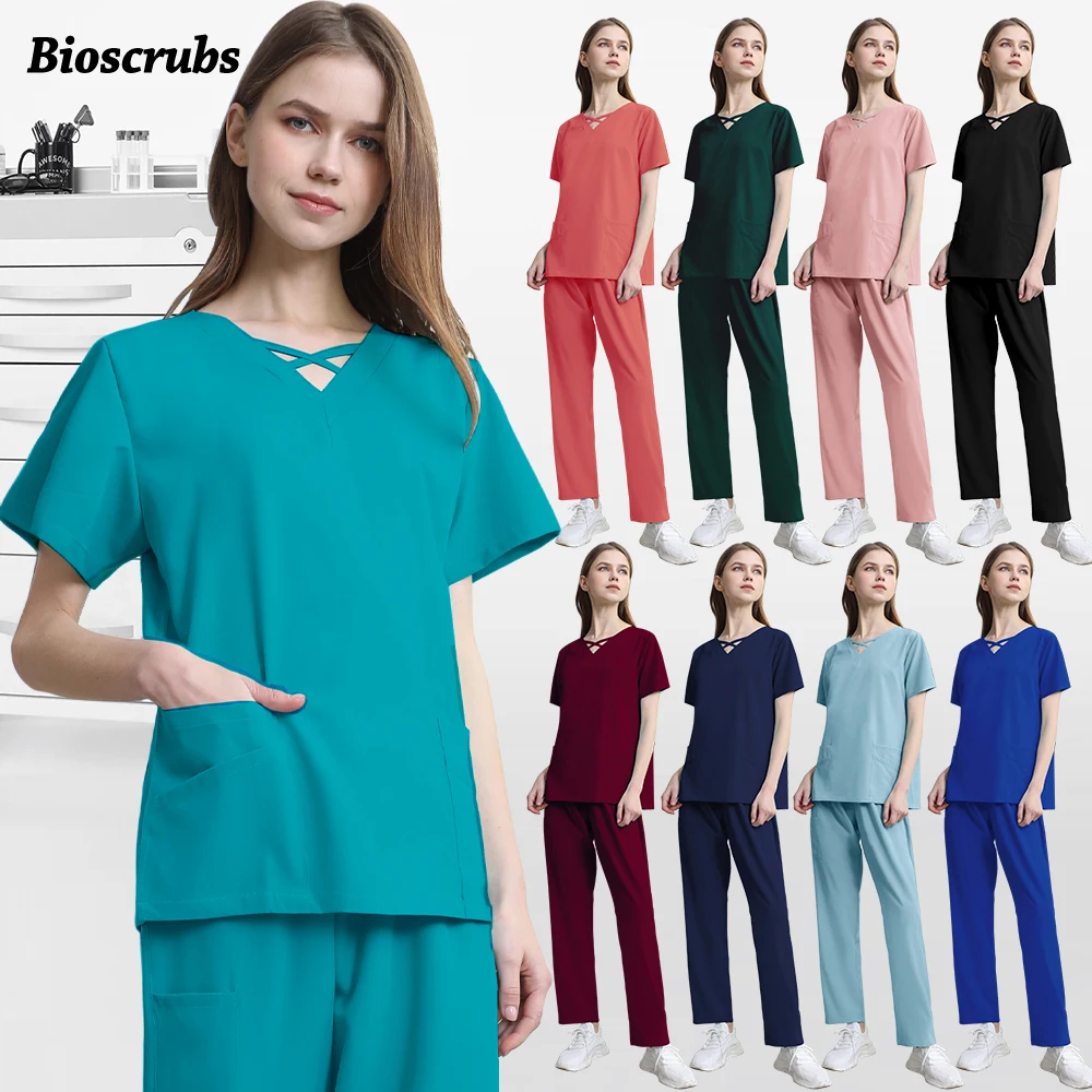 

Fashion Beauty Uniforms Women Pharmacy Lab Work Clothes Medical Scrubs Surgery Uniform for Summer Doctor Nurse Nursing Top Pants