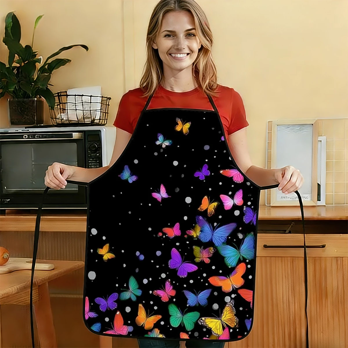 Colorful Butterfly Flying Pattern Apron, Great for BBQGardeningPainting Apron, Unisex Fit for Both Men and Women