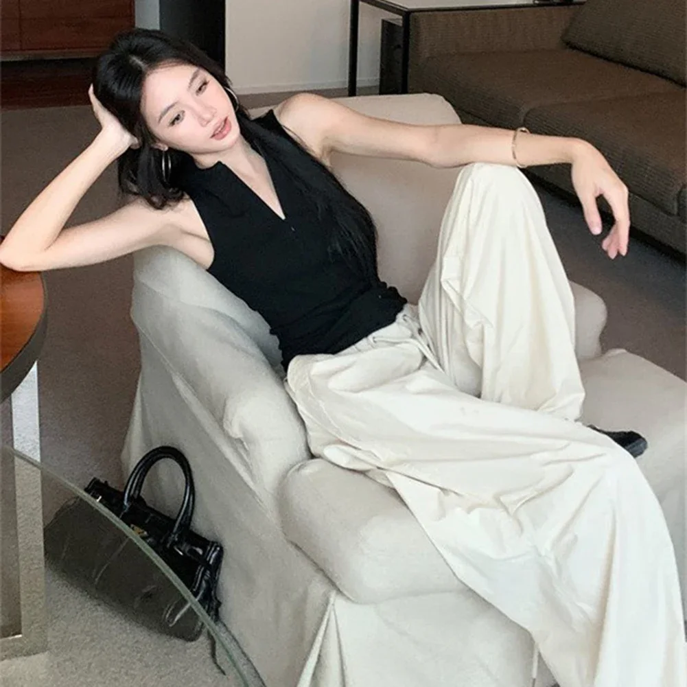 Black Zipper Vest Trendy Summer Vest Top Top Vest Women Clothing For Summer Wear Polyester Material Round Neck