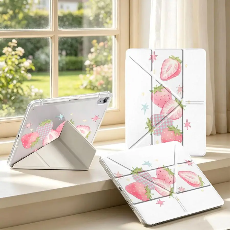 Tablet Case For Samsung Galaxy Tab S10 Lite S7 FE A8 S9 Plus S8 A9 Plus A11 With Pen Slot Cover Sweet Strawberry