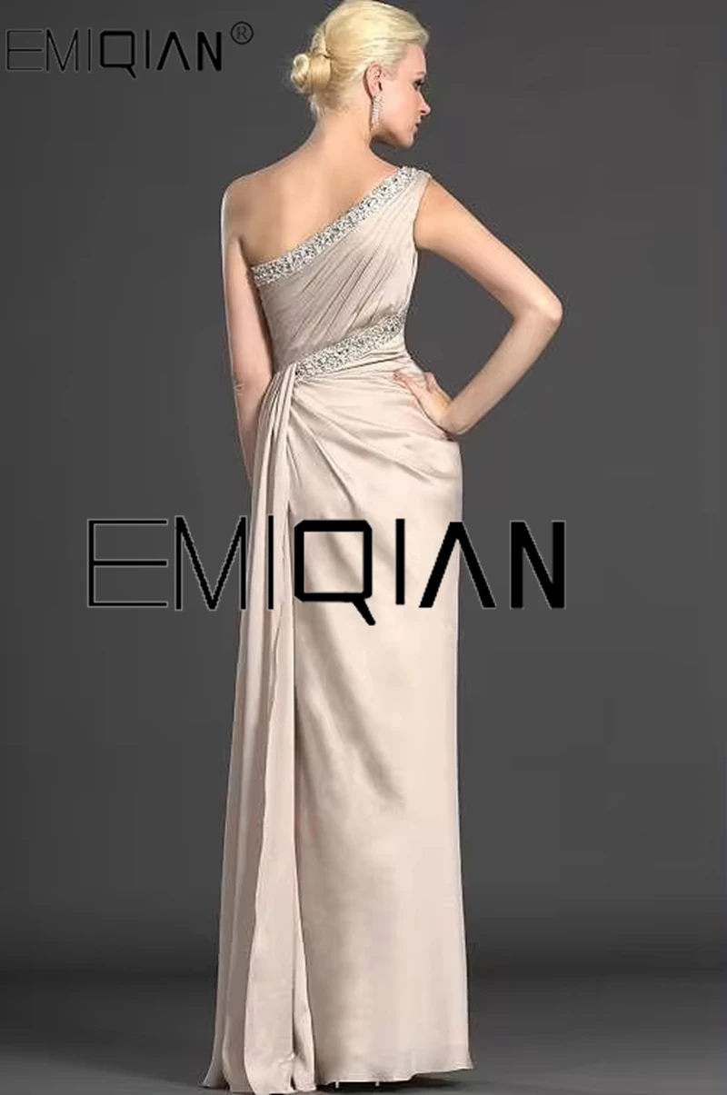 Champagne Chiffon Mother of the Bride Dresses Luxury Beaded One Shoulder Wedding Banquet Celebrity Formal Prom Dresses Mermaid