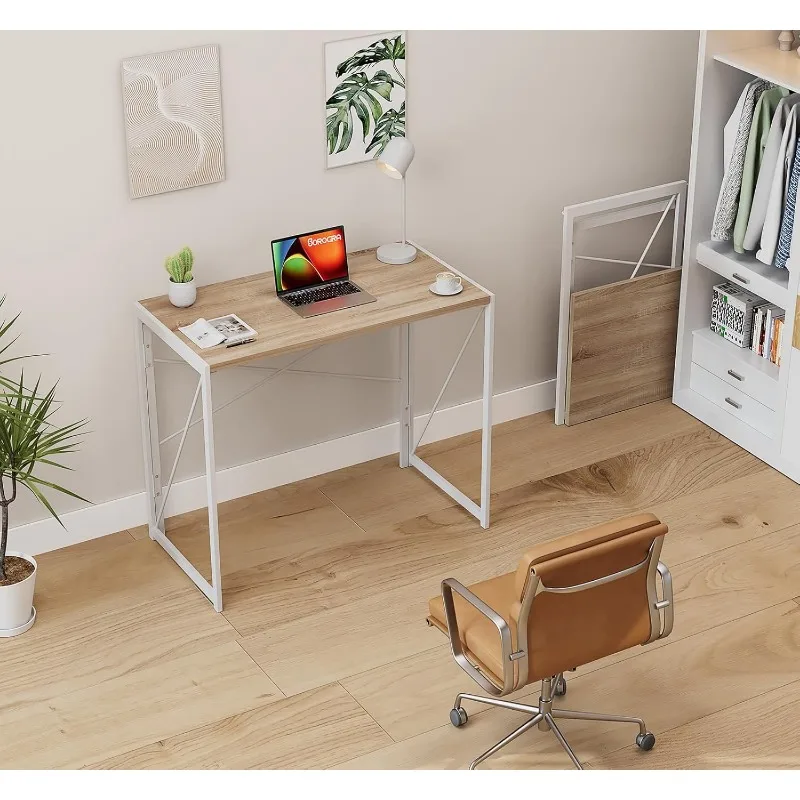 31.5 inch Folding Desk No Assembly Required, Writing Computer Desk Space Saving Foldable Table Simple Home