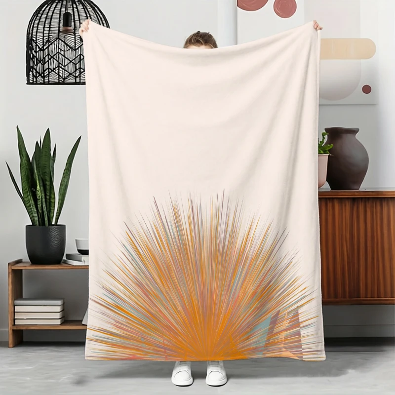 Beige Background Orange Radiant Plant Flannel Blanket For Modern Bedroom Decor Soft Warm Throw Blanket Gift