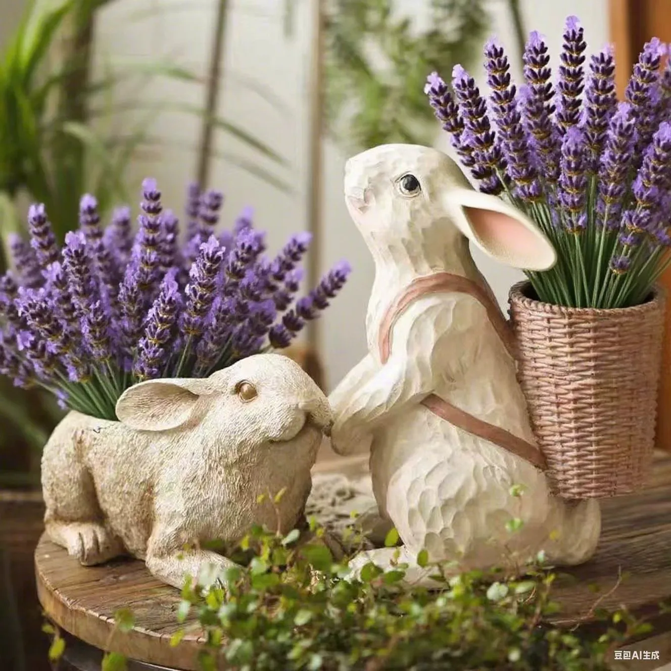 Rabbit ornamental sculpture for garden decoration outdoor creative flowerpot for villa courtyard garden decor Wreath Little