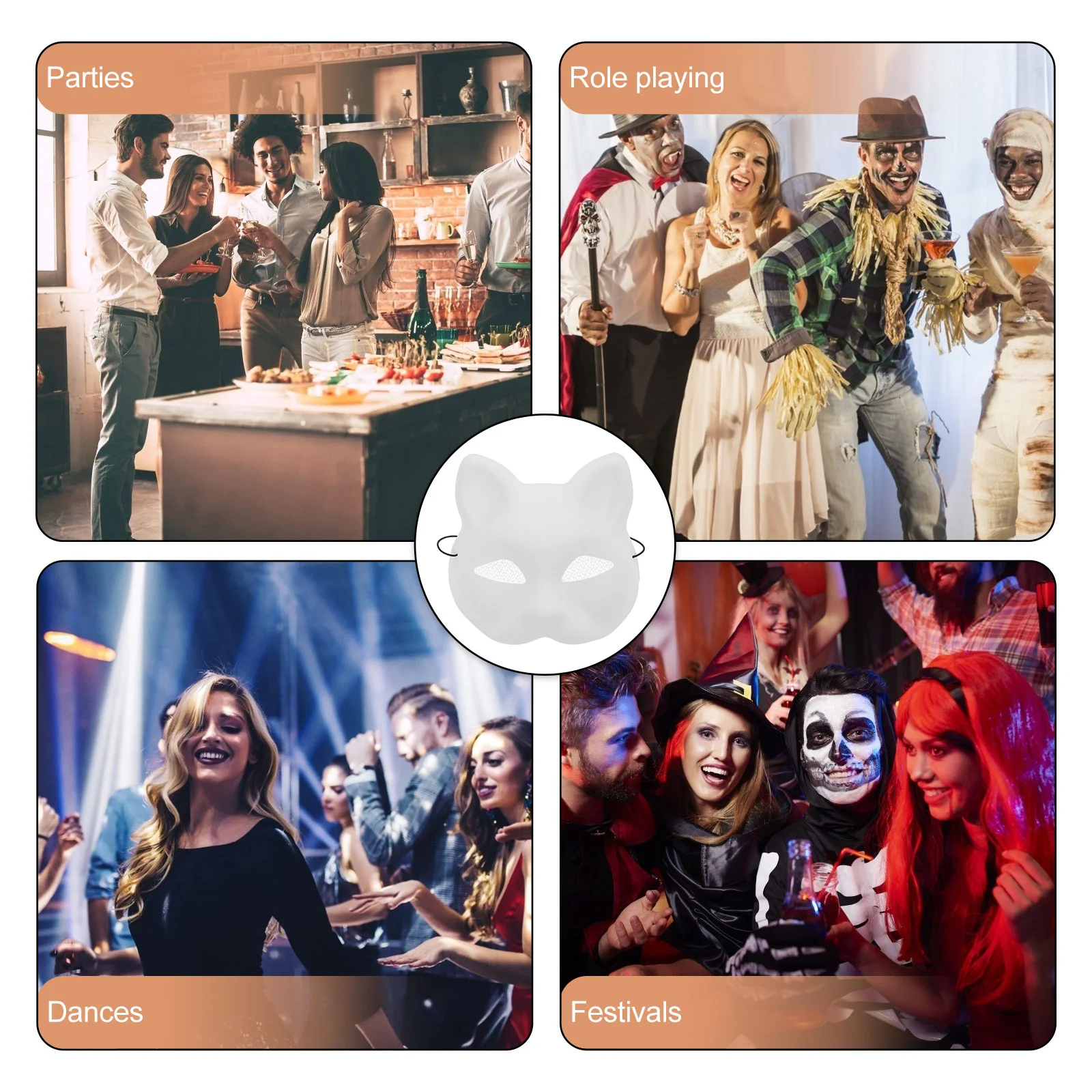 1/2/4 szt. Anime maska lisów pół twarzy maski dla kota DIY niepomalowana pusta maska festiwal Halloween rekwizyty do Cosplay