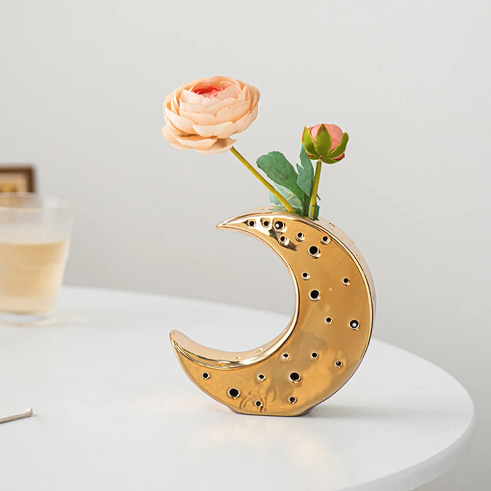 

Moon Shape Ceramic Vase Corrosion Resistant Desktop Flower Vase Suitable Dried Fresh Flowers Ceramic Vases Dried Flower Pot