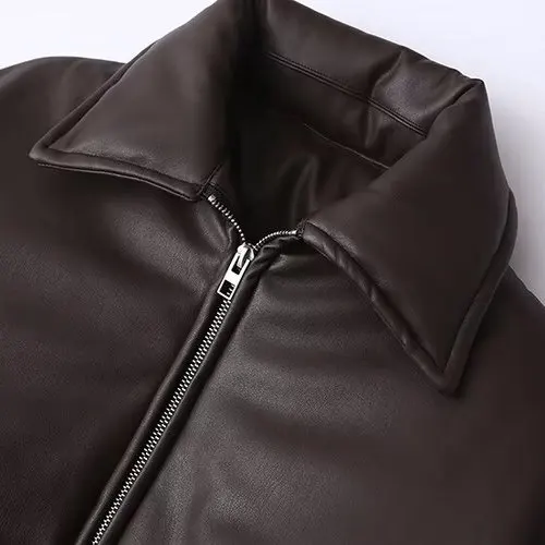 JNLEAOG Faionable Thiened Protein Leather Cotton Jaet المرأة الخريف جديد Sle الإنترنت Celebri نموذج عادية Sle