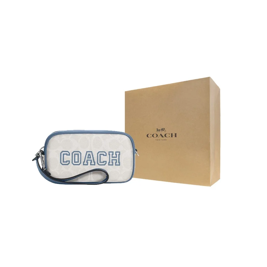 COACH Jamie Artificial Leather Wrist Bag Clutch Handbag Small Women's Chalk White & Indigo CB851-SVUOB view 2