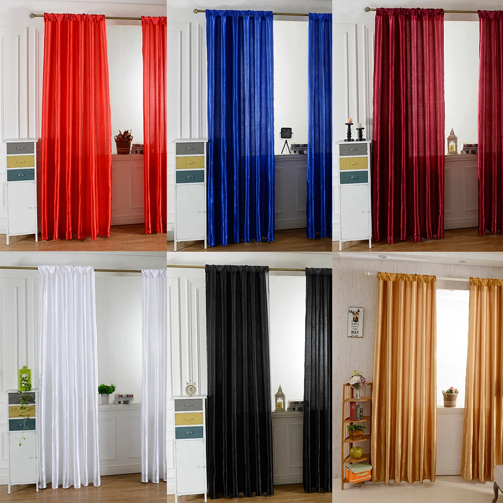 Solid Color Satin Door Window Curtain Room Balcony Half Shading Drape Curtains