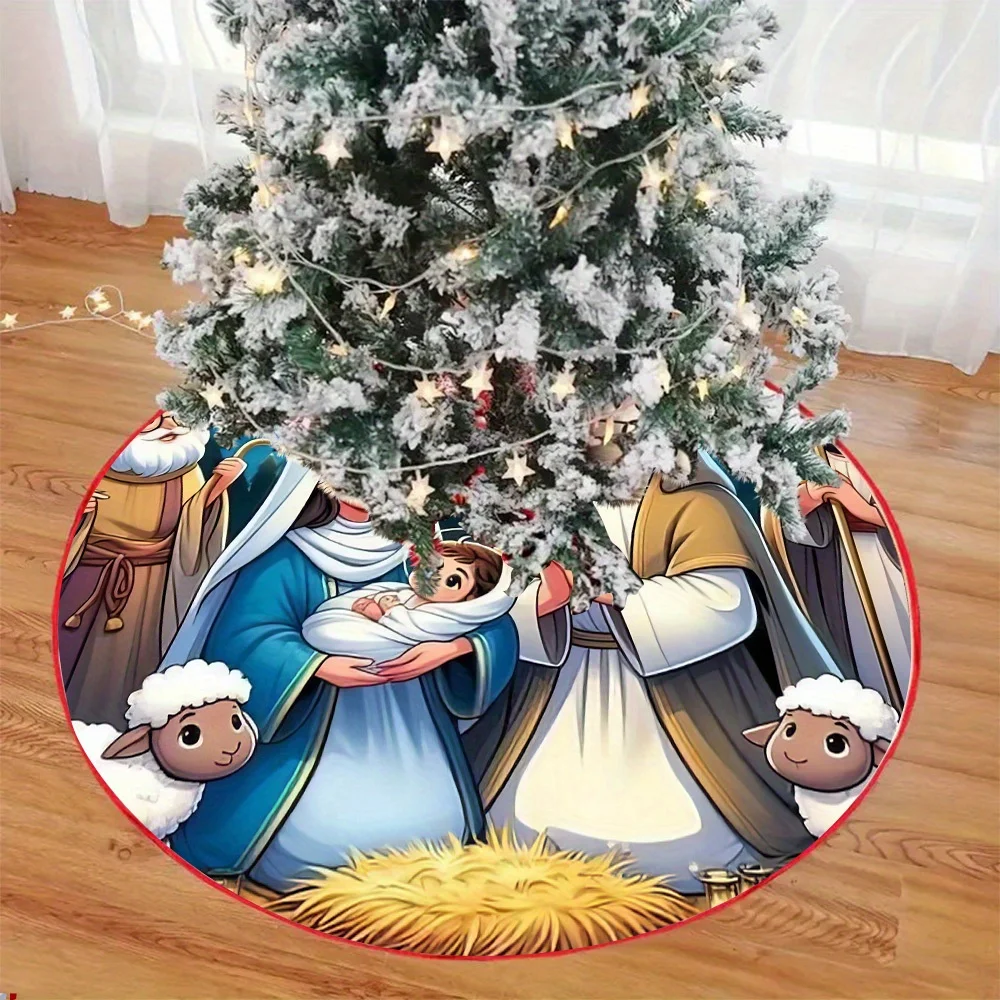 VIKAMA Nativity Scene Christmas Tree Skirt Holy Family Three Wise Men Tree Base Cover view 6