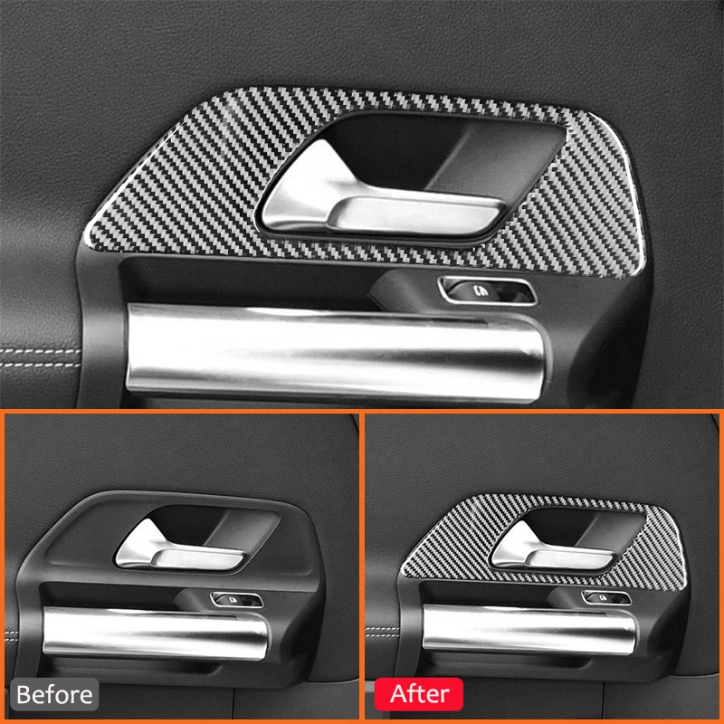 Carbon Fiber Car Door Inner Pull Handle Panel Trim Frame Interior Decoration Sticker For Mercedes Benz B Class GLB 2020-2023