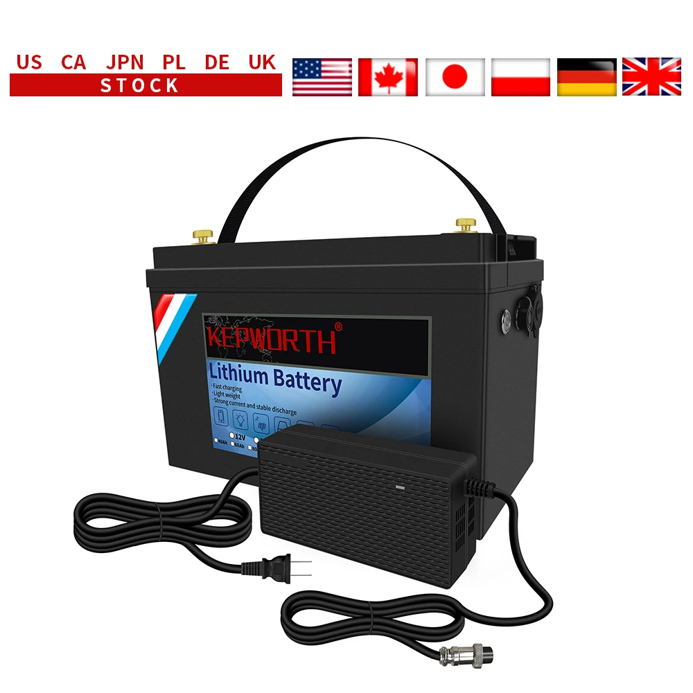 New KEPWORTH LiFePO4 Deep Cycle Battery 12V 100Ah with Built-in 100A BMS For RV Campers Solar Golf Carts Marine Trolling Motor