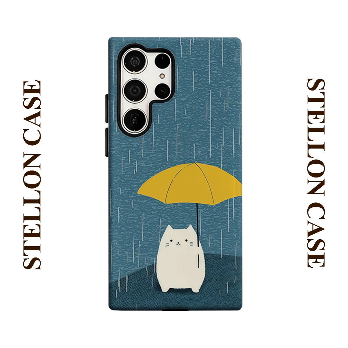 Rainy Cat Phone Case For Samsung Galaxy S25 S24 S23 Ultra Plus A35 A55 Glossy HD Hard Cover Film Shell