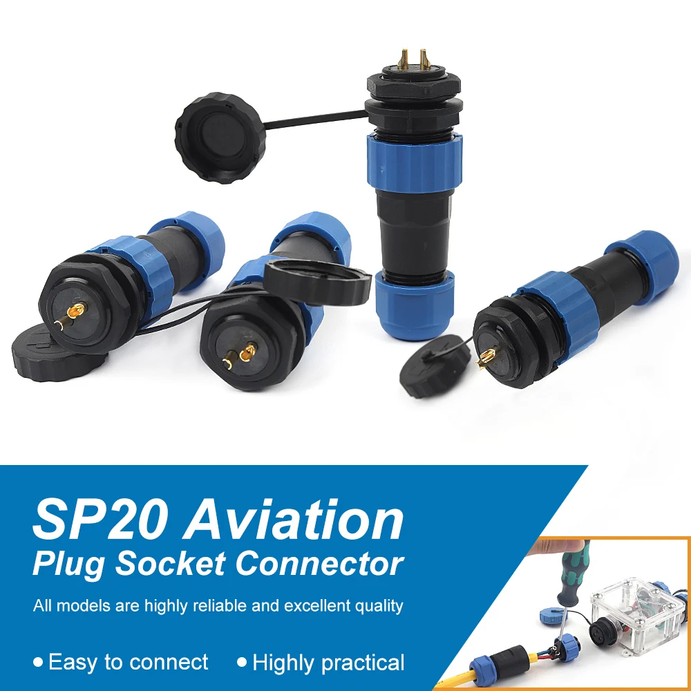 

Водонепроницаемый разъем SP20, гайка типа, авиационная вилка, IP68, мужской и женский, 1/2/3/4/5/6/7/9/10/12/14, контактное подключение электрического провода