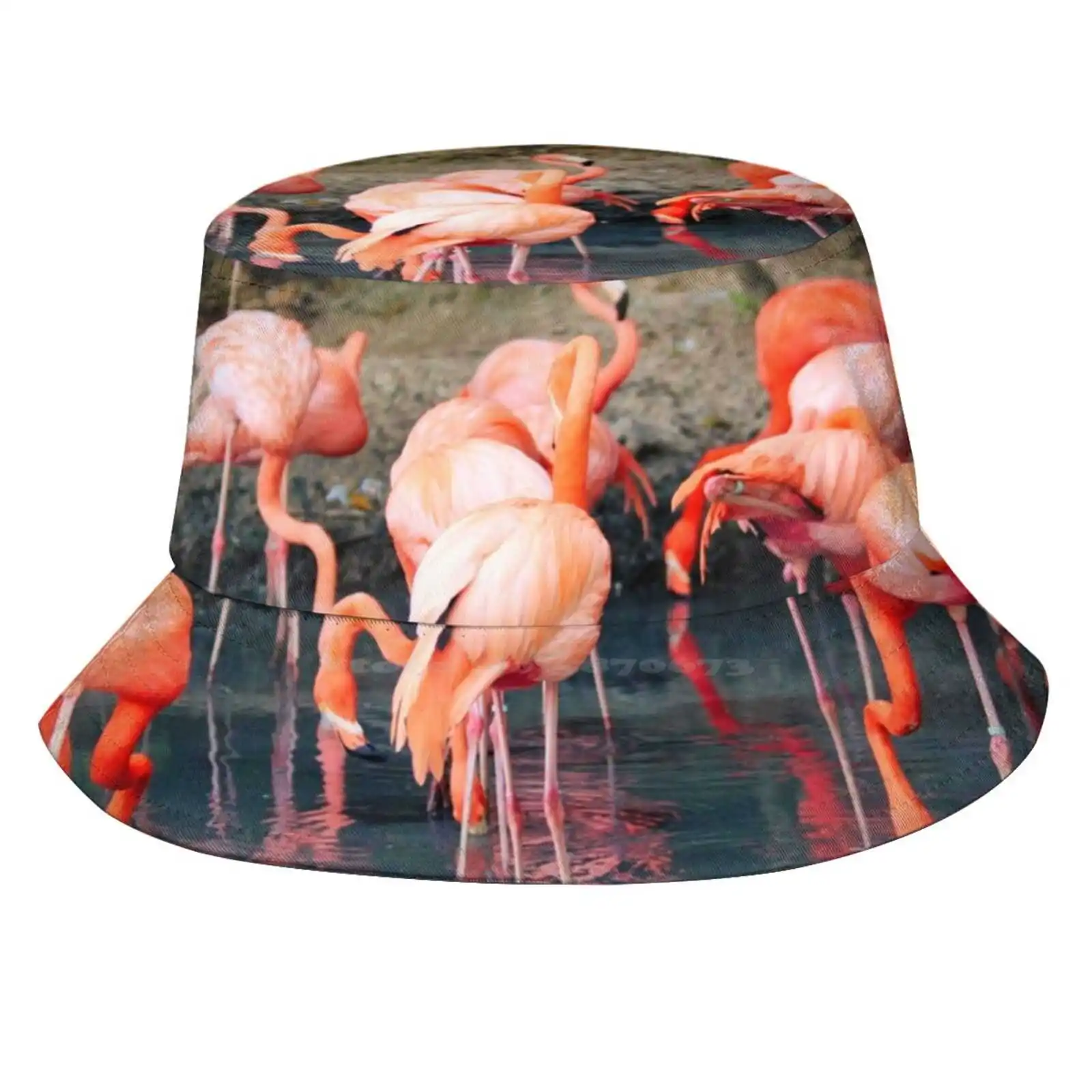 Beautiful Flock Of Flamingos Sun Cap Fisherman Hat Bucket Hats Flamingo Animal Flamingo Art Flamingo Lover Flamingo Bird