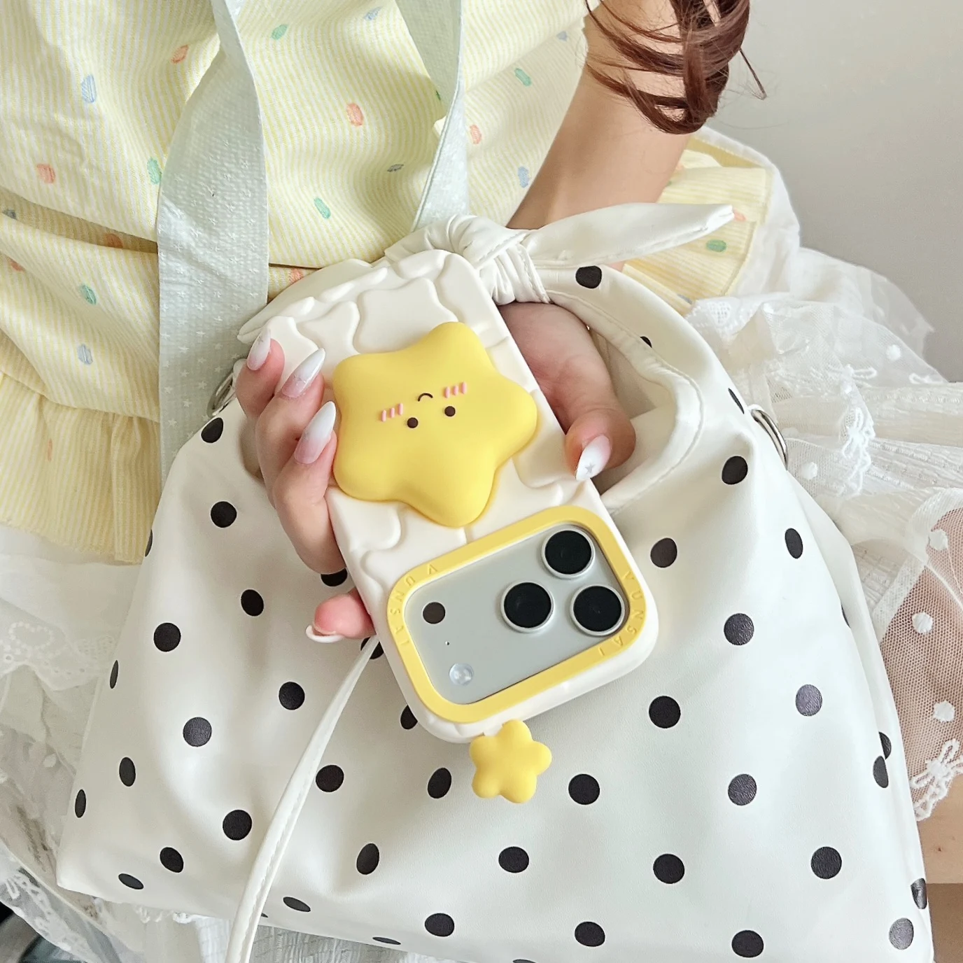 Kawaii 3D Cartoon Stars Stars Soft Silicone Cover For iPhone 17 16 15 14 13 12 Pro Max Cute Cartoon Shockproof Phone Case view 3